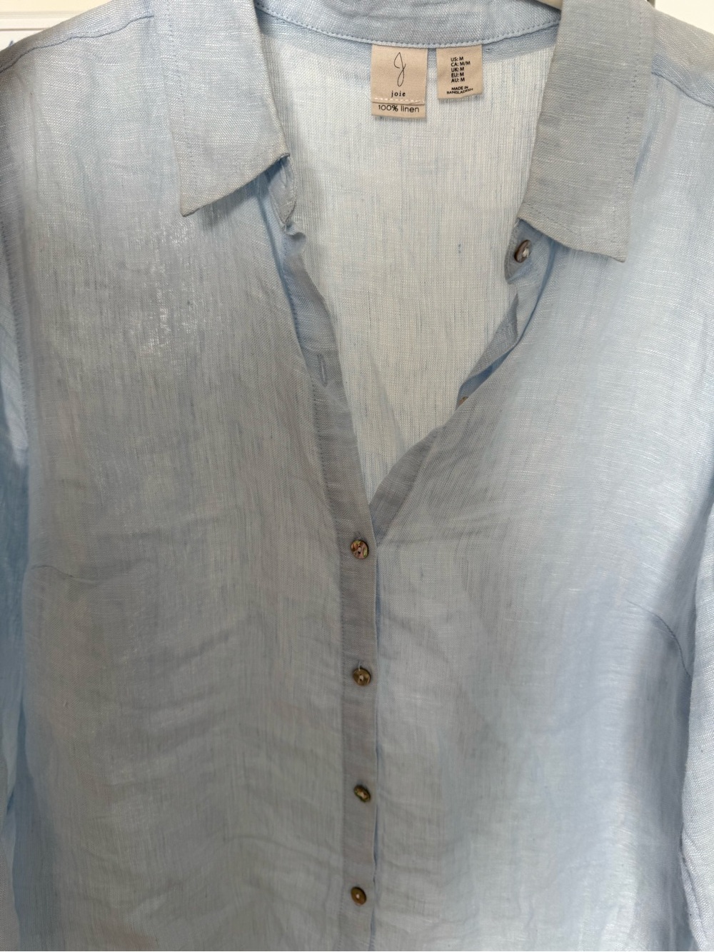 Joie Light Blue 100% Linen Button Down Shirt Blouse Size Medium - Picture 5 of 5